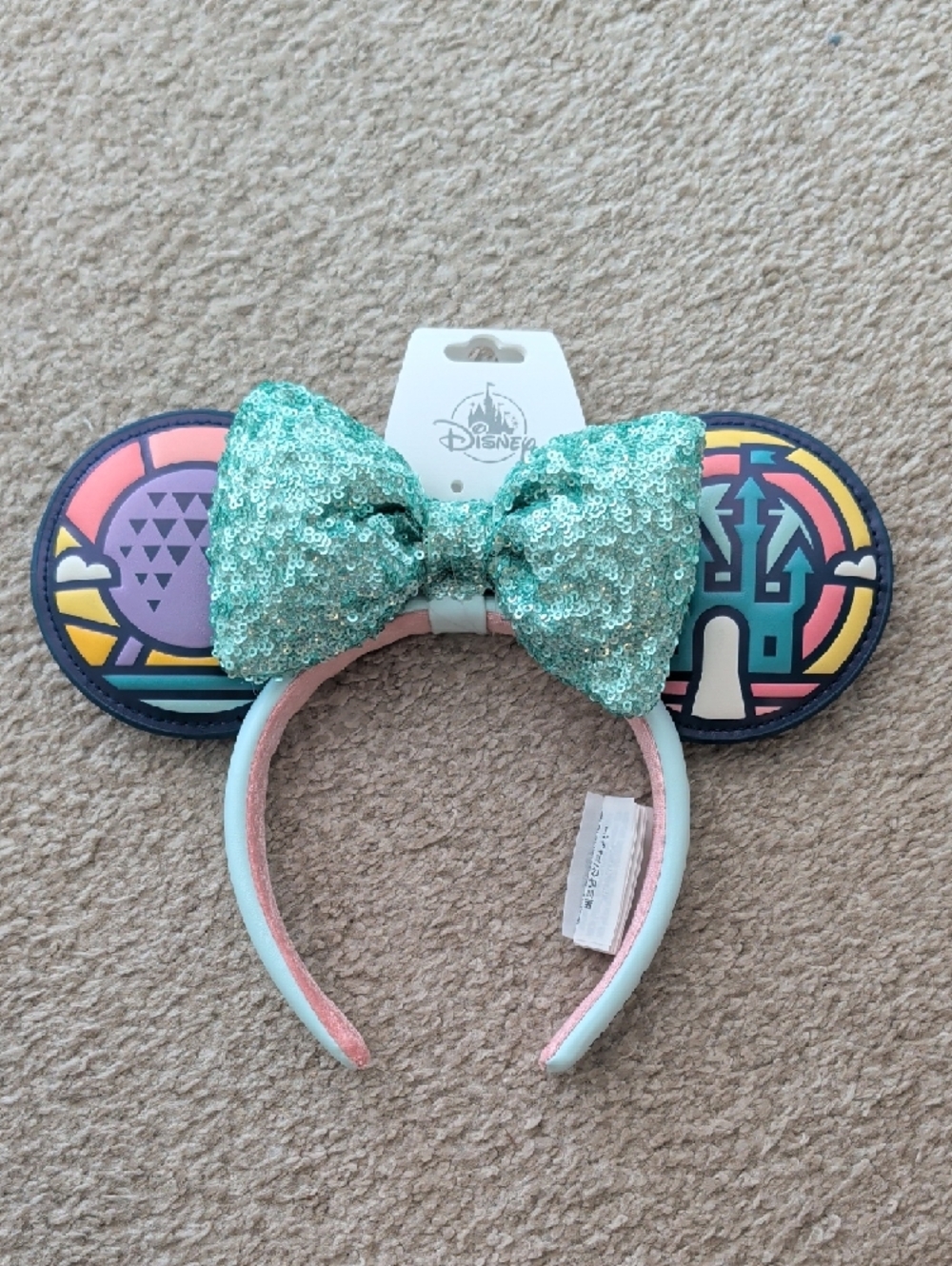 🏰 Disney Parks 🏰 4 Parks Aqua Ears Sequin Removable/Reversible Bow Headband